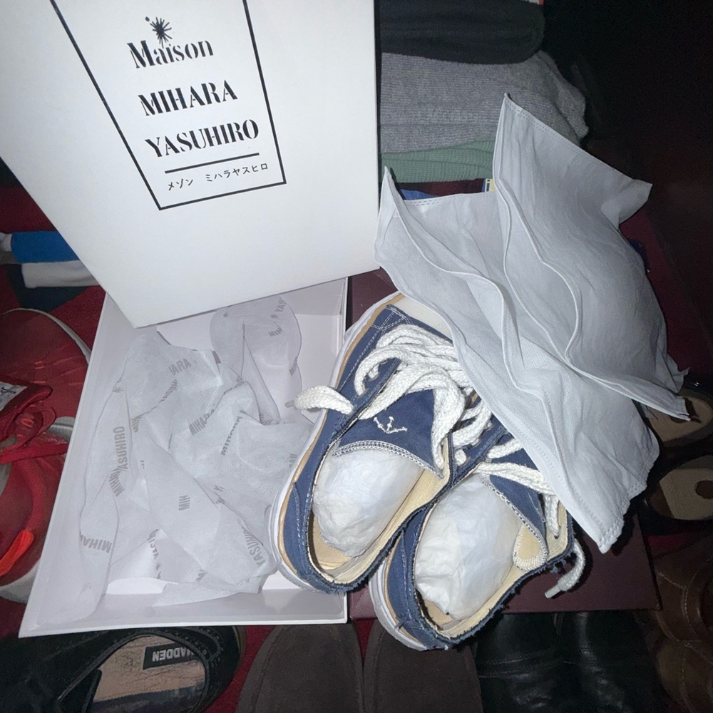 Miharayasuhiro Navy and White Low-Top Sneakers